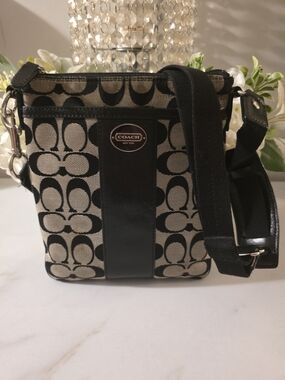 Coach Black and Light Gray Signature C Crossbody Bag